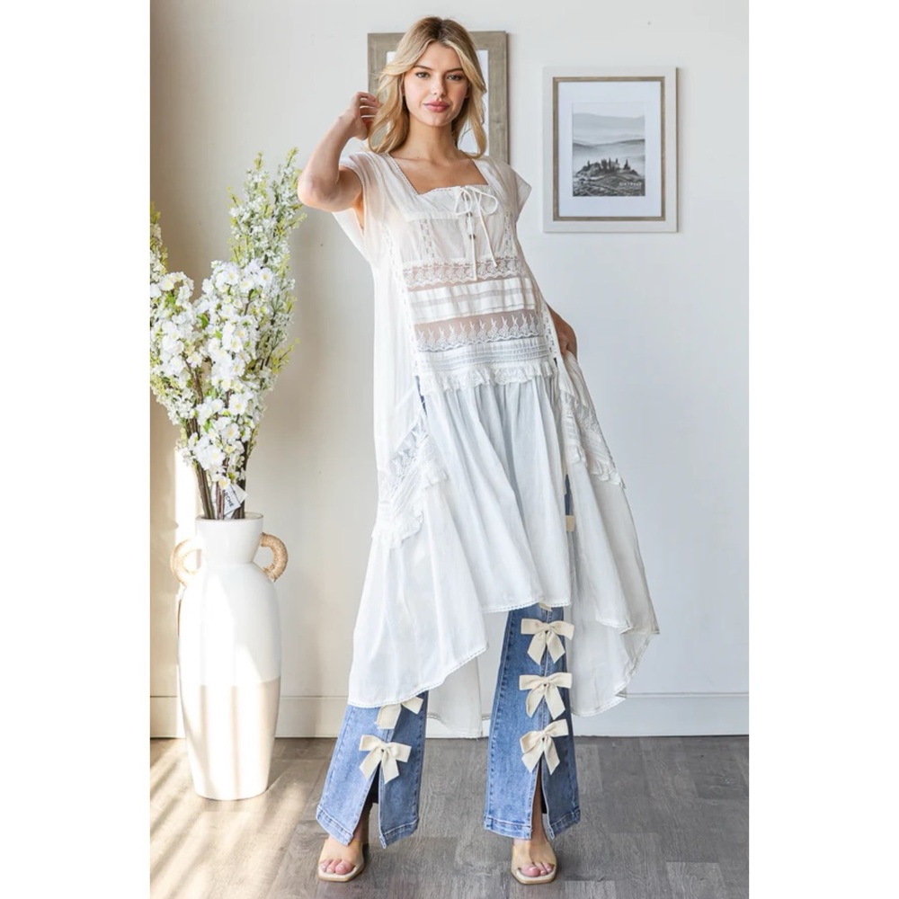 Oli & Hali Off White Square Neck Sheer Lace Trim Maxi Top | Tied To You - Picture 5 of 7